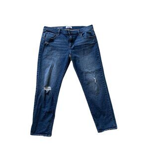 Dark Wash Distressed Boyfriend Jeans for Women, Size 12